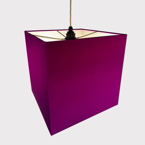Cube Magenta Silk Pendant Lampshade by Iberian Lighting