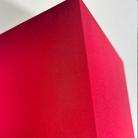 A detail shot of the Cube Red Silk Lampshade