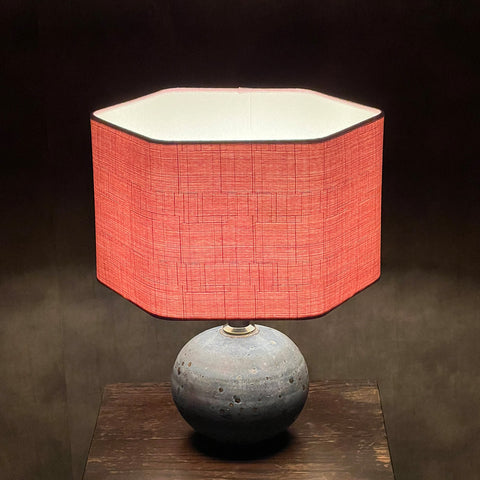 Hexagon Pink Linen Table Lampshade by Iberian Lighting and lamp base made by Ashdown Pottery