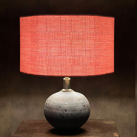 Hexagon Pink Linen Table Lampshade by Iberian Lighting and lamp base made by Ashdown Pottery