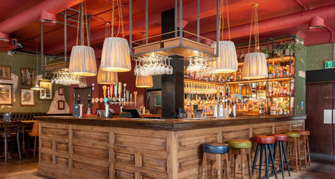 Large empire shade frames made by Iberian Lighting for the Slaughtered Lamb Pub