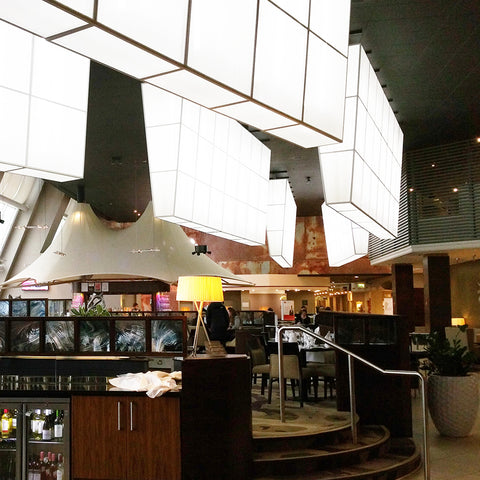 Europe's largest lampshades made by Iberian Lighting for the elegant Mariner Restaurant in the Crowne Plaza