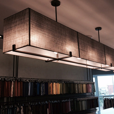 a large rectangle lampshade with bespoke metalwork detail
