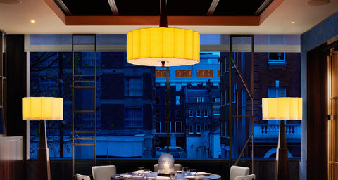 Ceiling lights and floor lamps designed by David Collins Studio and made by Iberian Lighting for the Nobu Restaurant 