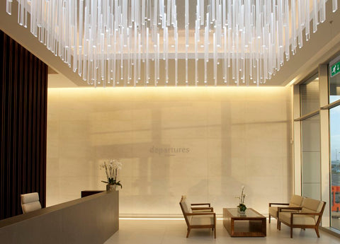 Departure Lounge of Stansted Airport Private Customs Area with Ceiling Lights made by Iberian Lighting