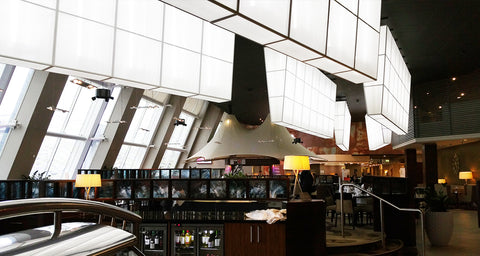Europe's largest lampshades made by Iberian Lighting for the elegant Mariner Restaurant in the Crowne Plaza