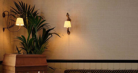 French Art Nouveau candle holder with electric wiring and pierced card empire lampshades