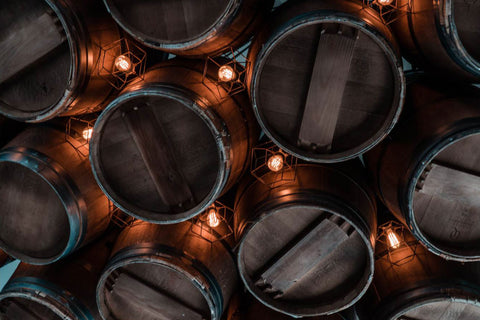 Lit 19 Wine Barrel Lights for Hinch Distillery, made by Iberian Lighting