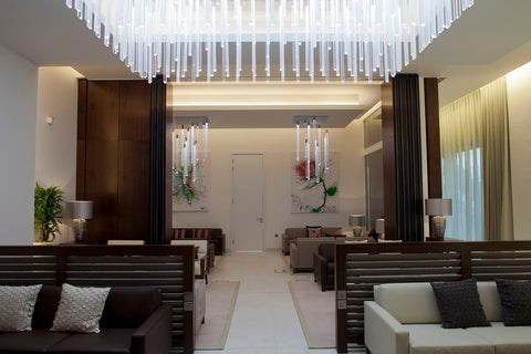 Lounge View of the Ceiling and Pendant Light Fitting at Stansted Airport Private Customs Area