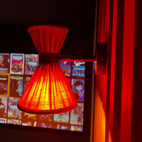 Ringmer Cinema Wall Light in Orange Silk Lit in Situ